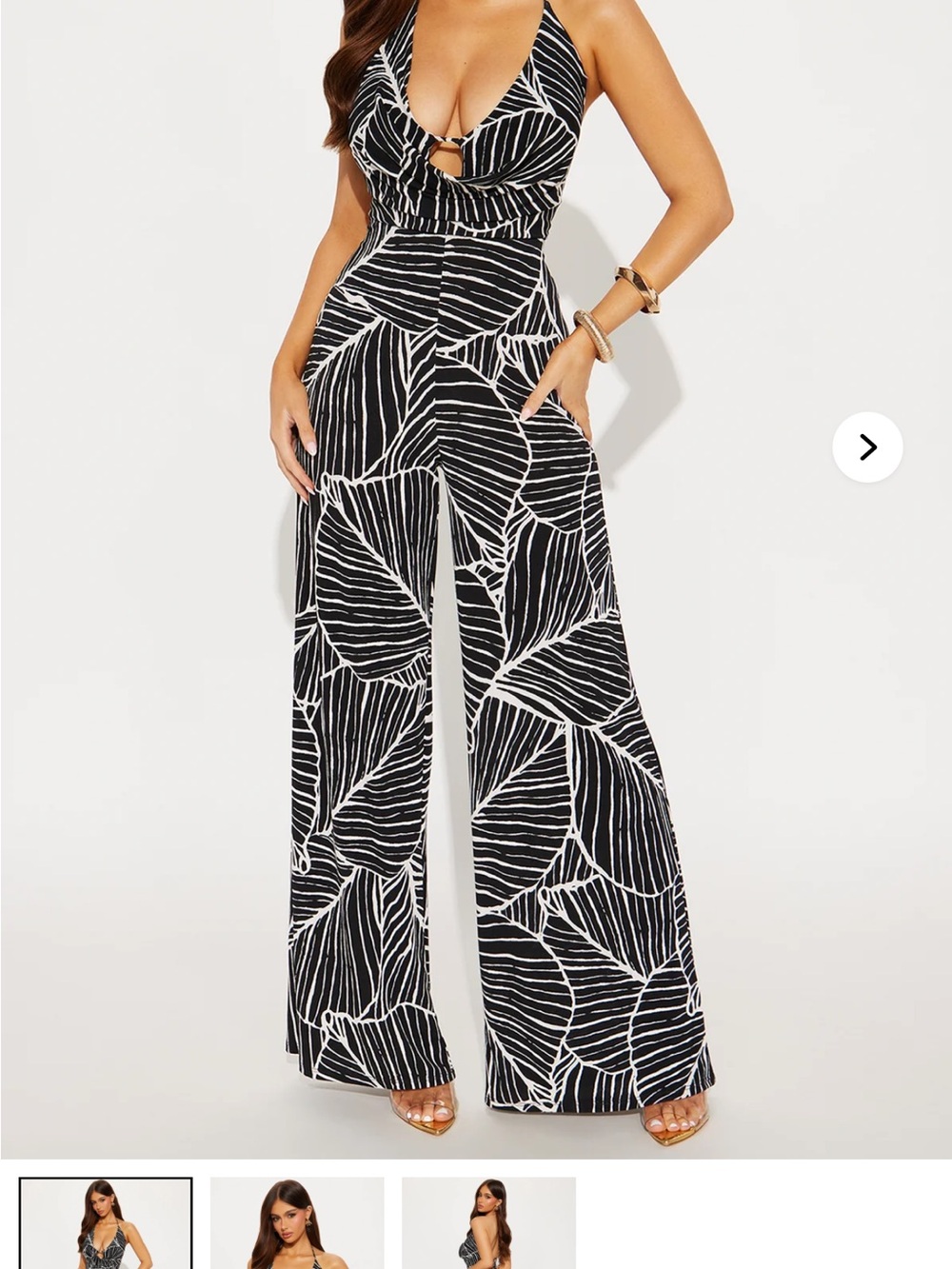 Fashion Nova Black & White Halter Wide-Leg Jumpsuit